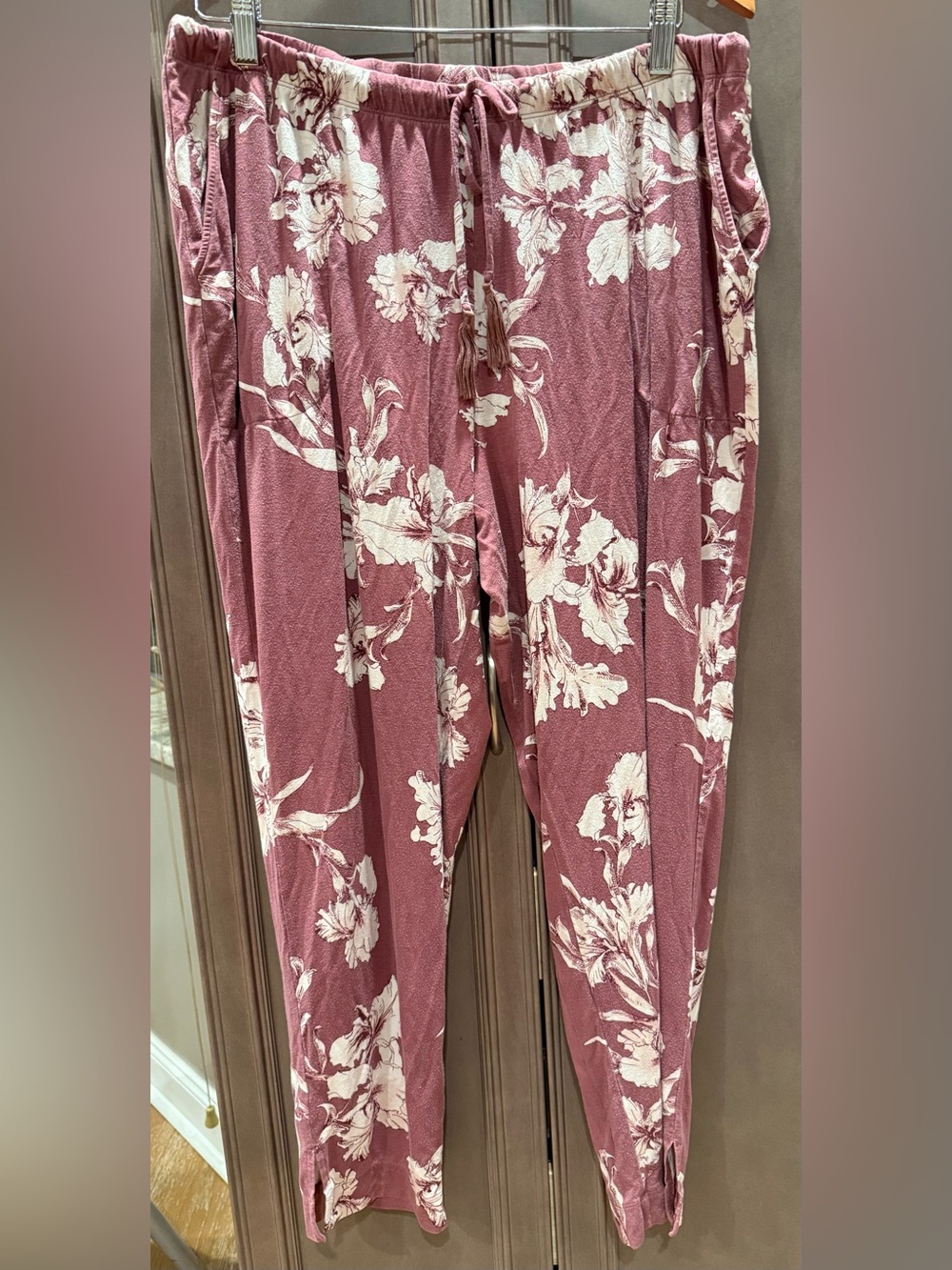 Soma XL Cool Nights Pajama Pants Dusty Rose Floral Drawstring